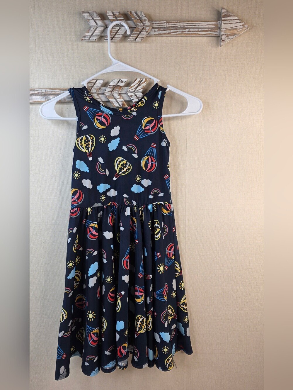 Girls 7 Dot Dot Smile Navy Dress with Multicolor Hot Air Balloon Print